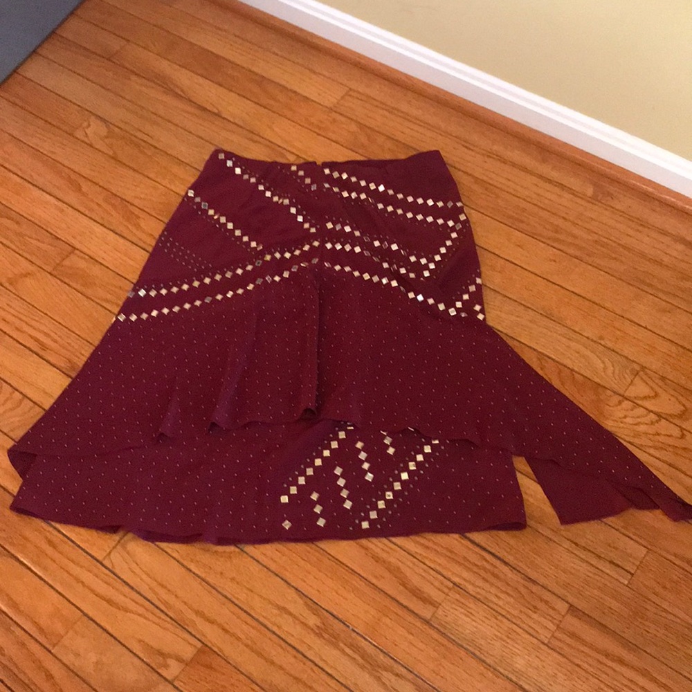 Tory Burch burgundy asymmetrical skirt NWT